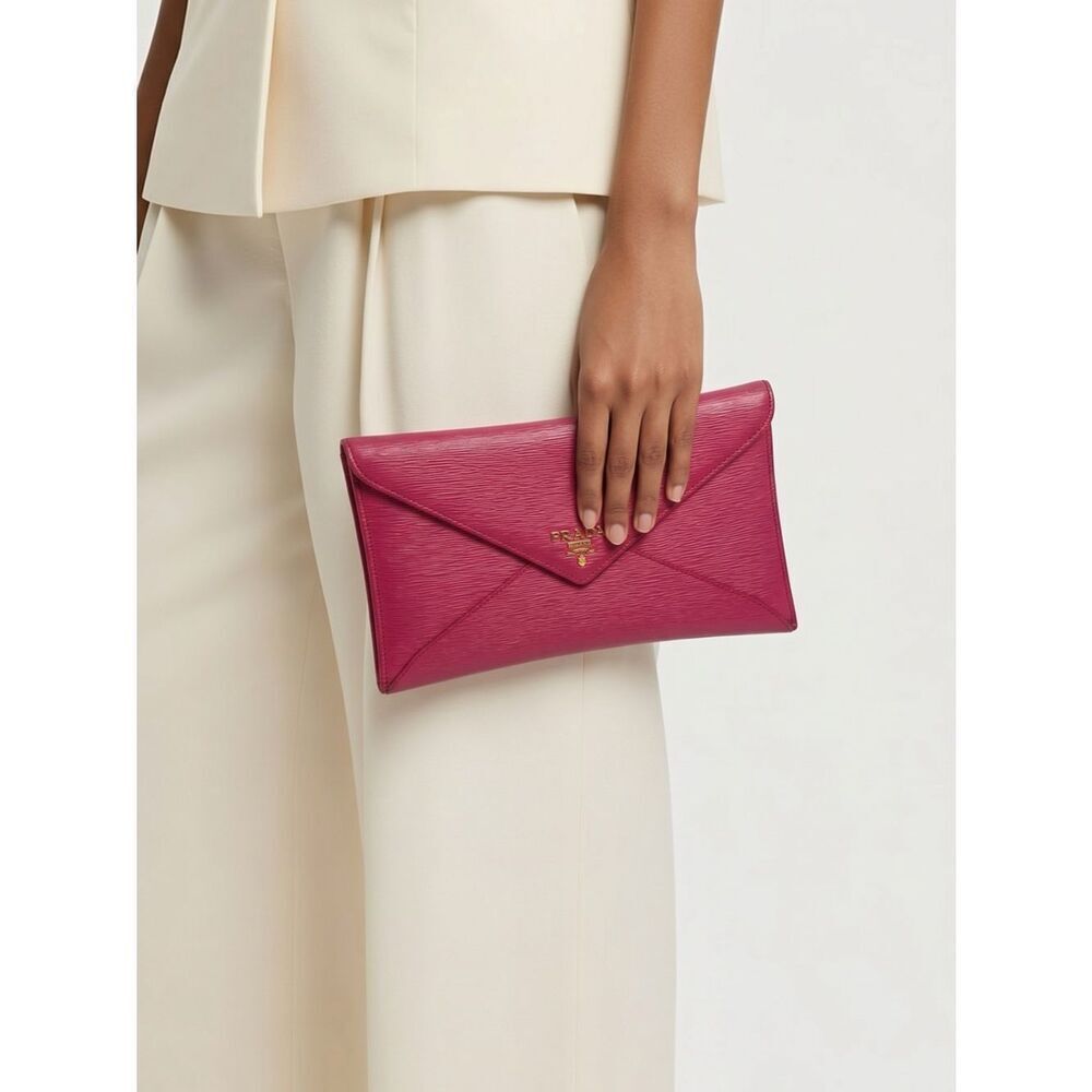 PRADA | AUTHENTIC Fuchsia Pink Envelope Clutch Card Holder Wallet
